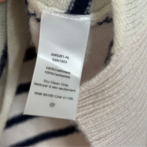 ATM Anthony Thomas Melillo Cashmere Striped Sweater White Blue Size S - Picture 5 of 6